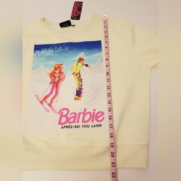 NWT Barbie Ken Apres Ski Graphic Women's Sweatshirt Size  Large  Pale Yellow - Picture 8 of 10